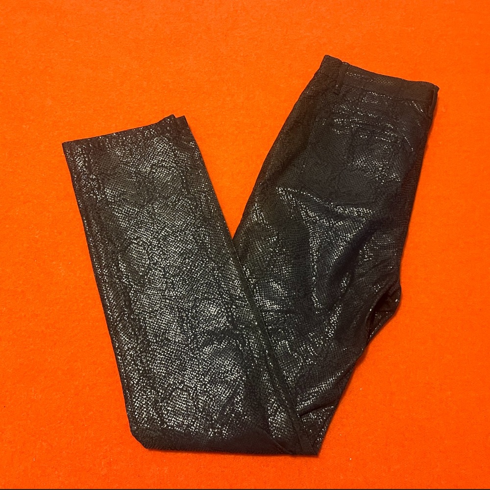 Lafayette 148 New York black shiny foil snakeskin mid-rise straight leg jeans